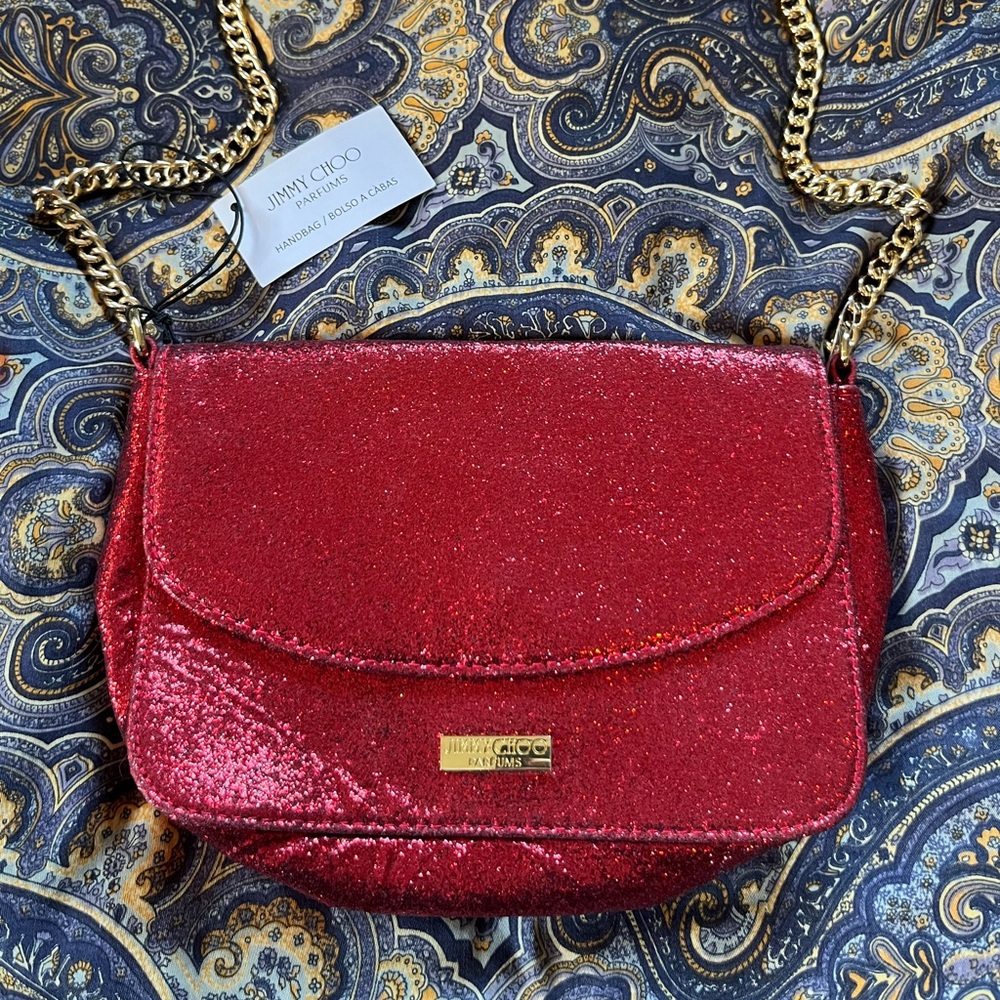 Jimmy choo red sparkle evening purse